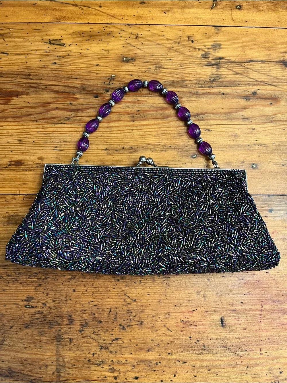 Vintage Carlo Fellini Beaded Evening Clutch Handbag in Plum